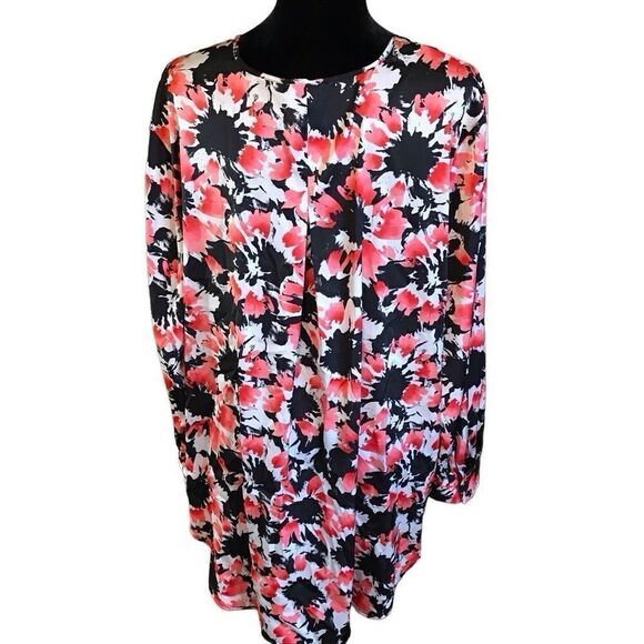 The Limited Plus SZ 2X floral silky feel Blouse Top orange black long sleeve - Picture 2 of 7